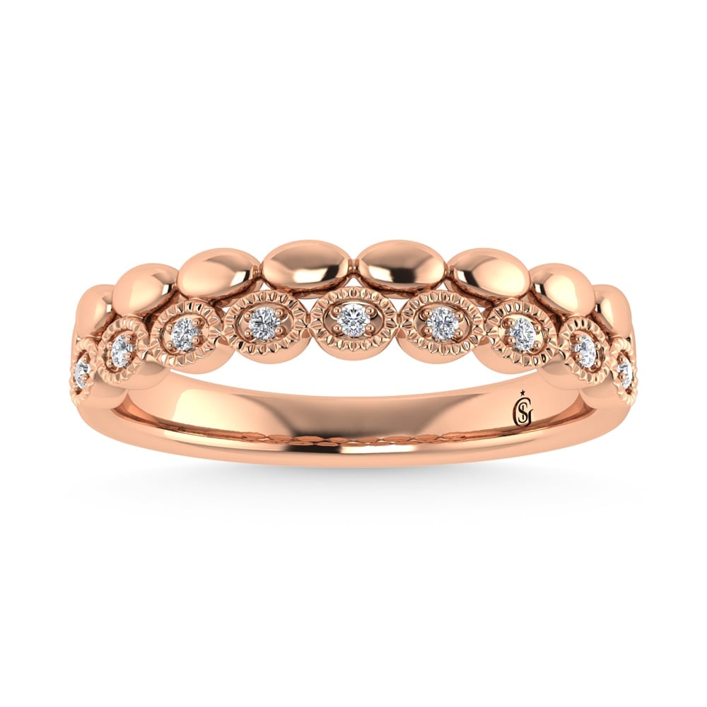 14K Rose Gold Diamond 1/20 Ct.Tw. Stackable Band: 14K Rose Gold Diamond 1/20 Ct.Tw. Stackable Band 14k Rose Gold Stone Color: G-h Stone Clarity: Si2 Each ring is presented in standard size 6.5. Complimentary resizing is available between sizes 510 (i