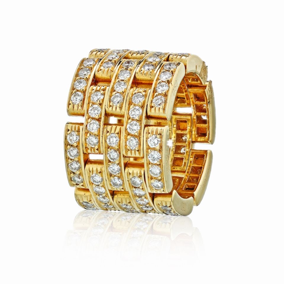 Cartier Maillon 18K Yellow Gold Diamond Ring 2.60cts Size 5: Cartier Maillon 18K Yellow Gold Diamond Ring 2.60cts Size 5 Discover the elegance of this Cartier Maillon ring, a stunning piece crafted from 18K yellow gold. This estate ring features a remarkable de