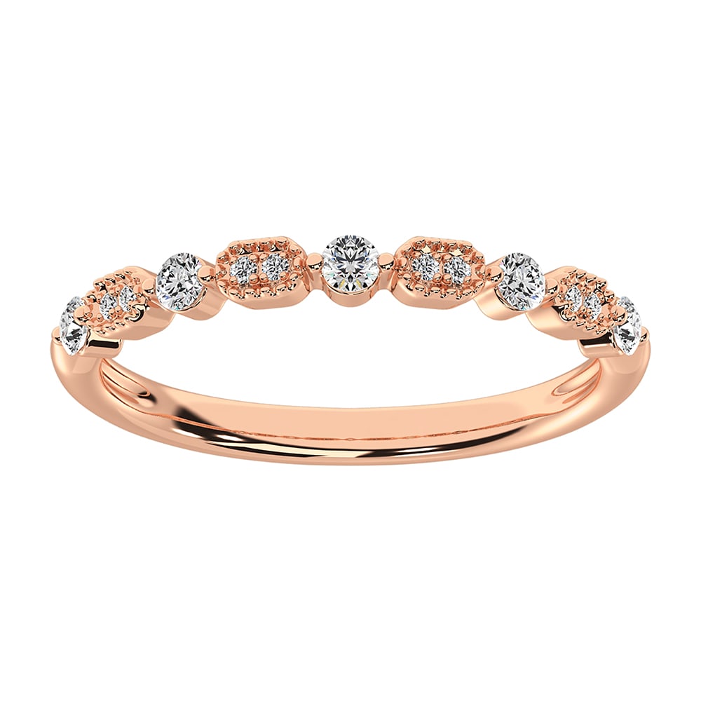 14K Rose Gold 1/5 Ct.Tw. Diamond Stackable Band: 14K Rose Gold 1/5 Ct.Tw. Diamond Stackable Band 14k Rose Gold Stone Color: G-h Stone Clarity: I1 Each ring is presented in standard size 6.5. Complimentary resizing is available between sizes 510 (in 