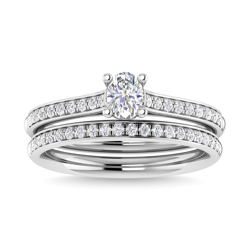 Diamond 3/4 Ct.Tw. Oval Shape Bridal Ring in 14K White Gold: Diamond 3/4 Ct.Tw. Oval Shape Bridal Ring in 14K White Gold 14k White Gold Stone Color: G-h Stone Clarity: I1 Each ring is presented in standard size 6.5. Complimentary resizing is available between s