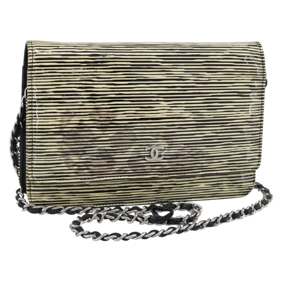 Patent Leather Chain Wallet Shoulder Bag Chanel Coco Mark CC White Black: Patent Leather Chain Wallet Shoulder Bag Chanel Coco Mark CC White Black A CHANEL Coco Mark chain wallet shoulder bag in white and black patent leather. It comes with a guarantee card and was made in 