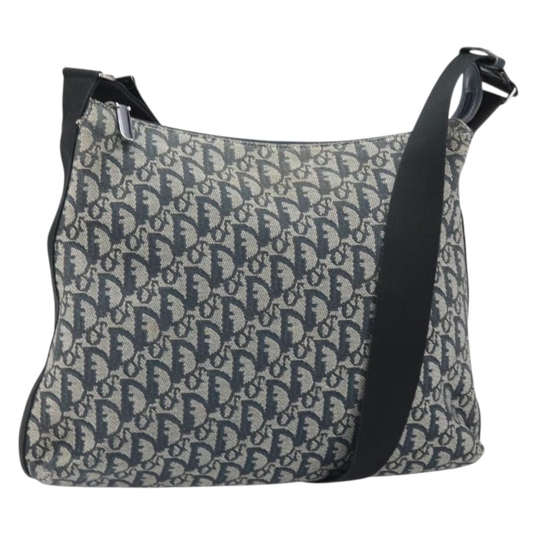 Christian Dior Trotter Shoulder Bag in Navy Silver Canvas: Christian Dior Trotter Shoulder Bag in Navy Silver Canvas Christian Dior shoulder bag in Trotter Canvas with a navy and silver colorway. Made in Italy, this women's bag measures approximately 35 cm W 