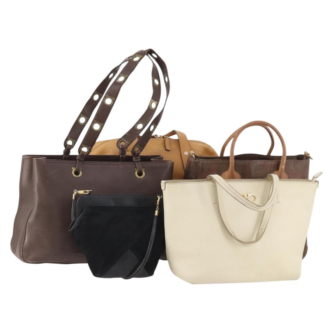 5 Piece Shoulder Bag Lot Salvatore Ferragamo PVC Leather Black Brown Ivory (1 of 18)