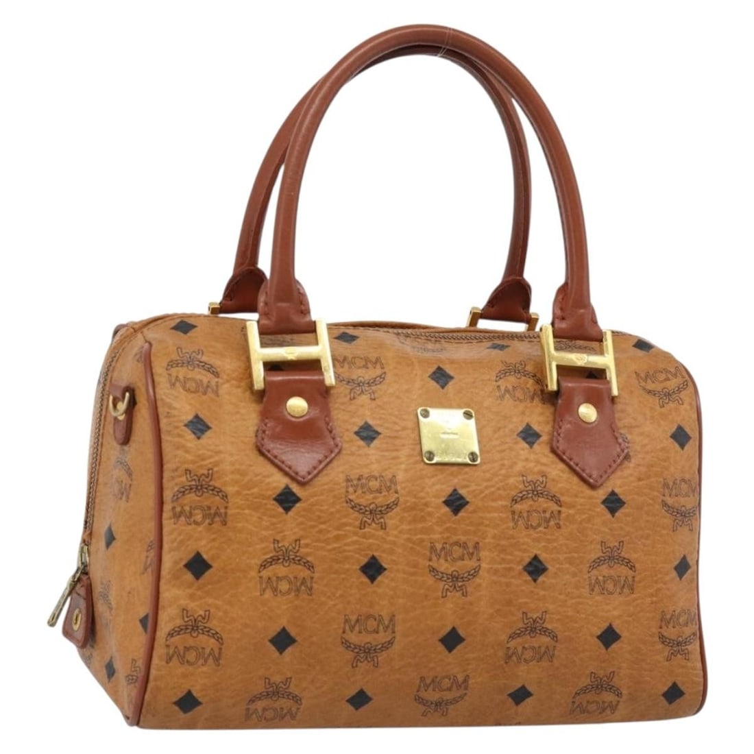 MCM Vicetos Logogram PVC Leather Handbag Brown Gold (1 of 18)