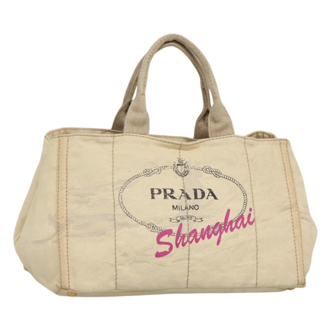 Prada Canapa GM White and Gold Canvas Women's Handbag with Guarantee Card: Prada Canapa GM White and Gold Canvas Women's Handbag with Guarantee Card This PRADA Canapa GM handbag is crafted from white and gold canvas and features a spacious design. The bag is made in Italy an
