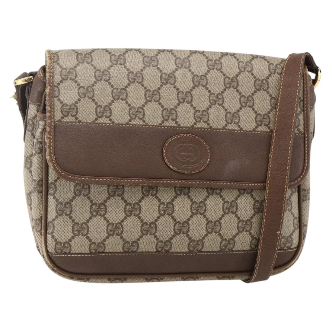 Gucci 001 116 0925 GG Supreme PVC Leather Shoulder Bag Beige Gold: Gucci 001 116 0925 GG Supreme PVC Leather Shoulder Bag Beige Gold Gucci GG Supreme shoulder bag in beige and gold, made from PVC leather and GG canvas. This Italy-made bag features a shoulder strap wi