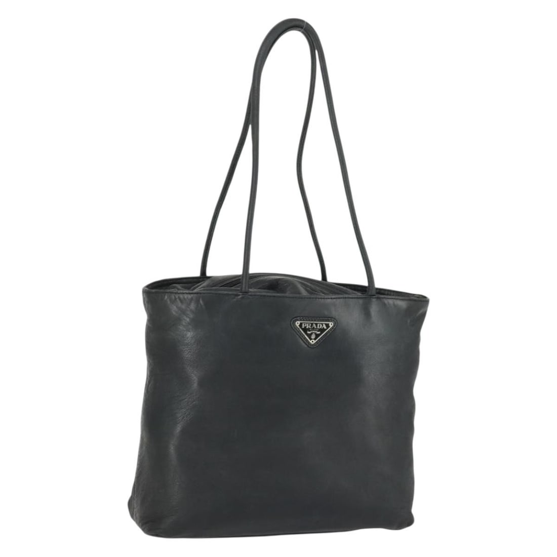Prada black leather women tote bag Italy 11.8 x 9.8 x 3.5 inch: Prada black leather women tote bag Italy 11.8 x 9.8 x 3.5 inch This PRADA tote bag is crafted from black leather and features a classic, structured silhouette. Designed for women, it is made in Italy 