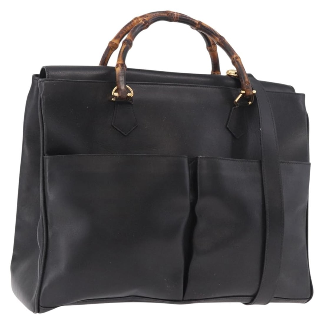 Gucci 002 123 0322 leather 2way handbag with bamboo handle black: Gucci 002 123 0322 leather 2way handbag with bamboo handle black Gucci bamboo 2-way handbag crafted in black leather with gold-tone accents. Made in Italy, this women's handbag includes a shoulder str