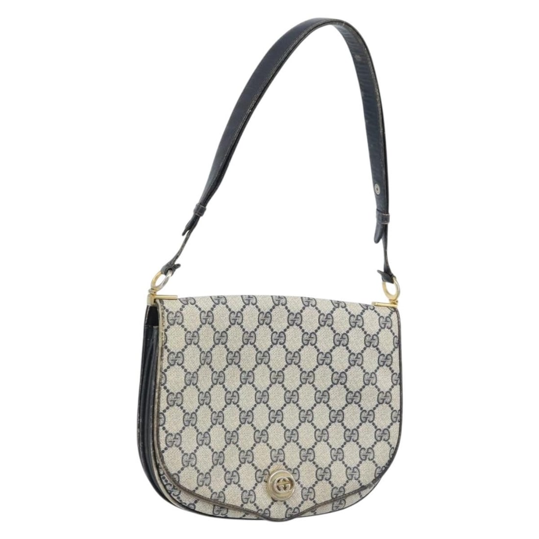 Gucci GG Supreme Navy PVC Leather Shoulder Bag Gold Accents Italy: Gucci GG Supreme Navy PVC Leather Shoulder Bag Gold Accents Italy This is a women's GUCCI GG Supreme shoulder bag crafted in navy PVC leather with GG canvas accents and gold-tone detailing. The bag fe