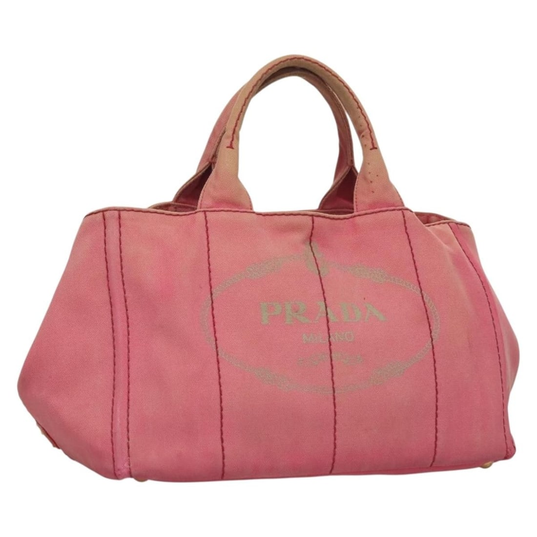 PRADA Canapa GM Canvas Handbag Pink Gold Italy: PRADA Canapa GM Canvas Handbag Pink Gold Italy PRADA Canapa GM hand bag in pink and gold canvas, made in Italy. This women's bag features a handle drop of approximately 6.7 inches (17 cm). The item is