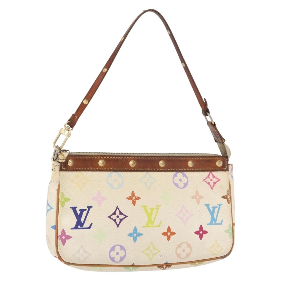 Louis Vuitton M92649 white Monogram Multicolor canvas pochette: Louis Vuitton M92649 white Monogram Multicolor canvas pochette Louis Vuitton Monogram Multicolor pochette pouch in white canvas, made in France. This women's pouch is offered as the item only; the box