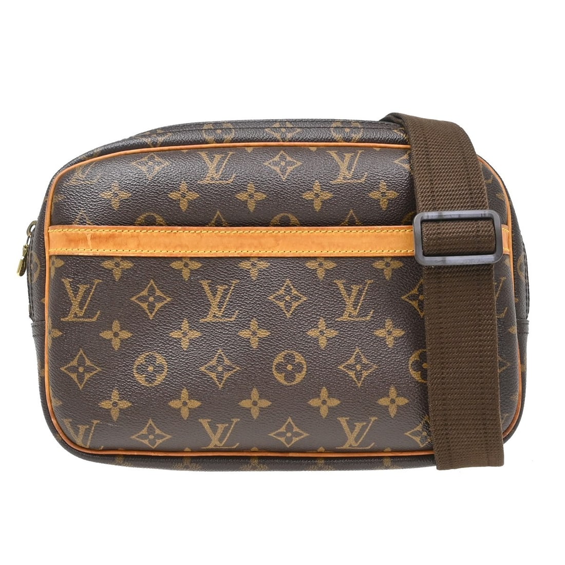 Louis Vuitton Reporter PM Monogram Canvas Crossbody Bag M45254: Louis Vuitton Reporter PM Monogram Canvas Crossbody Bag M45254 Vintage Louis Vuitton Reporter PM shoulder bag in brown Monogram canvas with leather trim and an adjustable crossbody strap. This zip-top