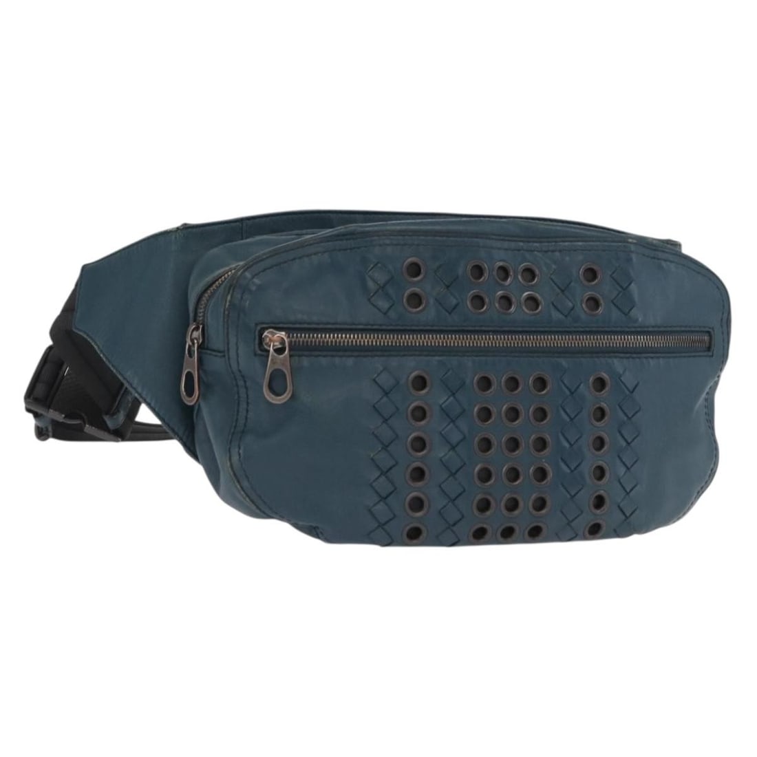Bottega Veneta Intrecciato Blue Leather Crossbody Bag Italy: Bottega Veneta Intrecciato Blue Leather Crossbody Bag Italy Blue leather Intrecciato body bag in a heavily used condition, made in Italy. The bag features a shoulder strap and comes with only the item