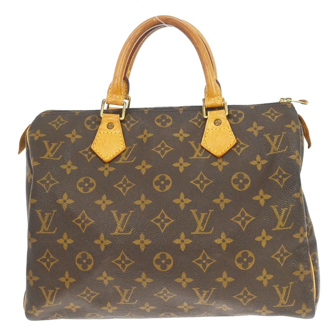 Louis Vuitton Speedy 30 Monogram Canvas Satchel M41526 France: Louis Vuitton Speedy 30 Monogram Canvas Satchel M41526 France Vintage Louis Vuitton Speedy 30 handbag in monogram canvas with leather trim and double handles. This satchel-style bag features a zip clo