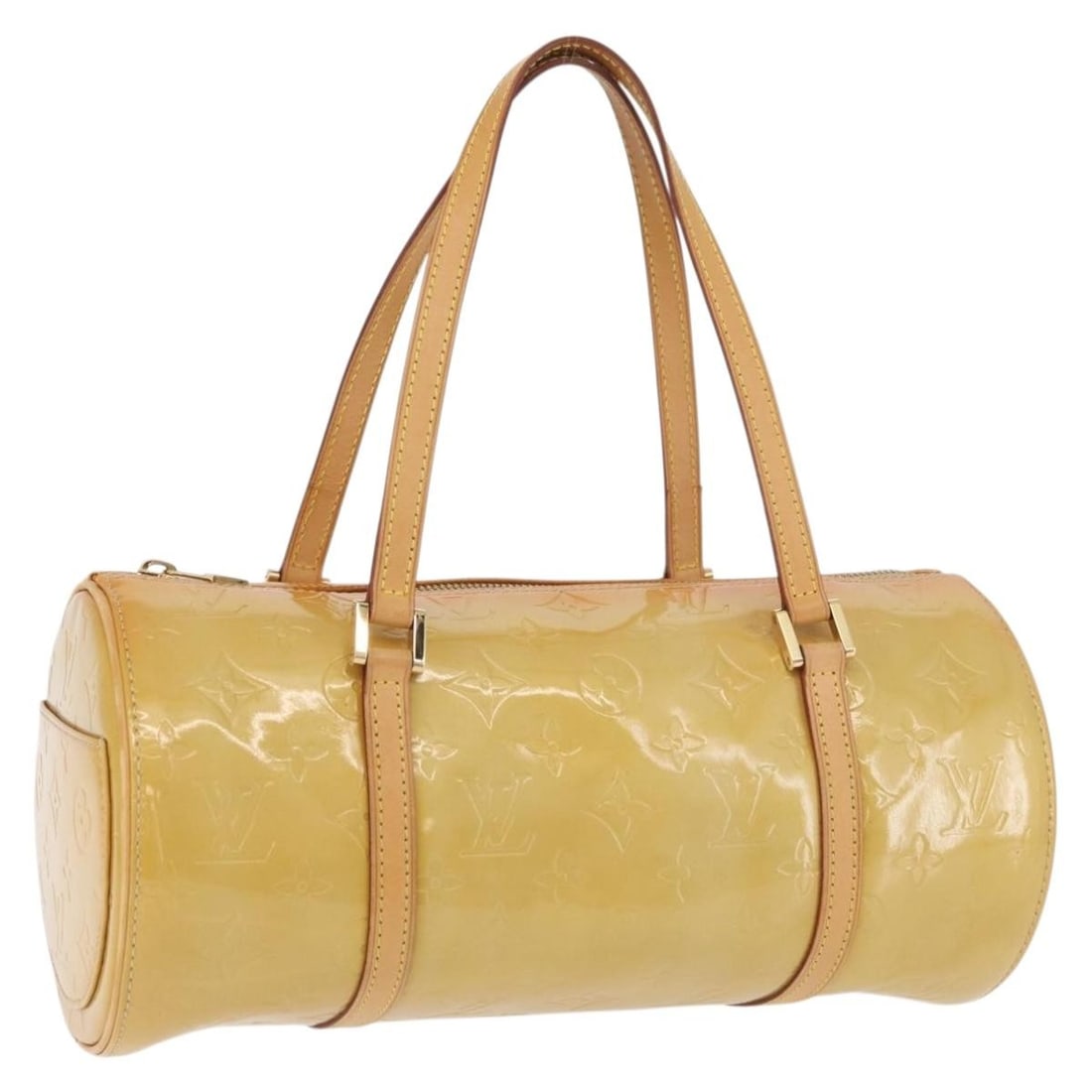 Louis Vuitton Bedford Monogram Vernis beige patent leather handbag M91006: Louis Vuitton Bedford Monogram Vernis beige patent leather handbag M91006 This Louis Vuitton Monogram Vernis Bedford handbag in beige patent leather features a cylindrical silhouette and is designed f