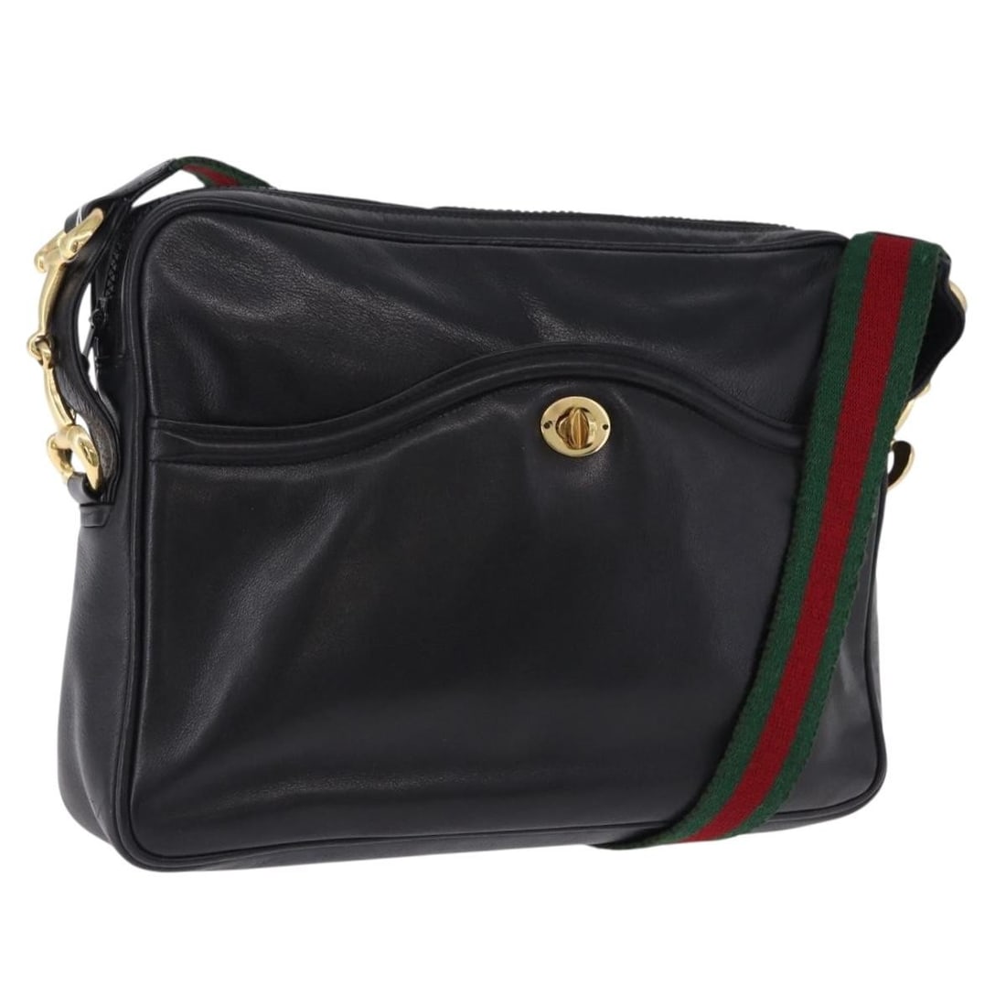 Gucci Horsebit Web Shoulder Bag Black Leather Gold Tone: Gucci Horsebit Web Shoulder Bag Black Leather Gold Tone Gucci Horsebit Web Sherry Line shoulder bag in black leather with gold-tone exterior accents. Made in Italy, this women's bag measures approxima