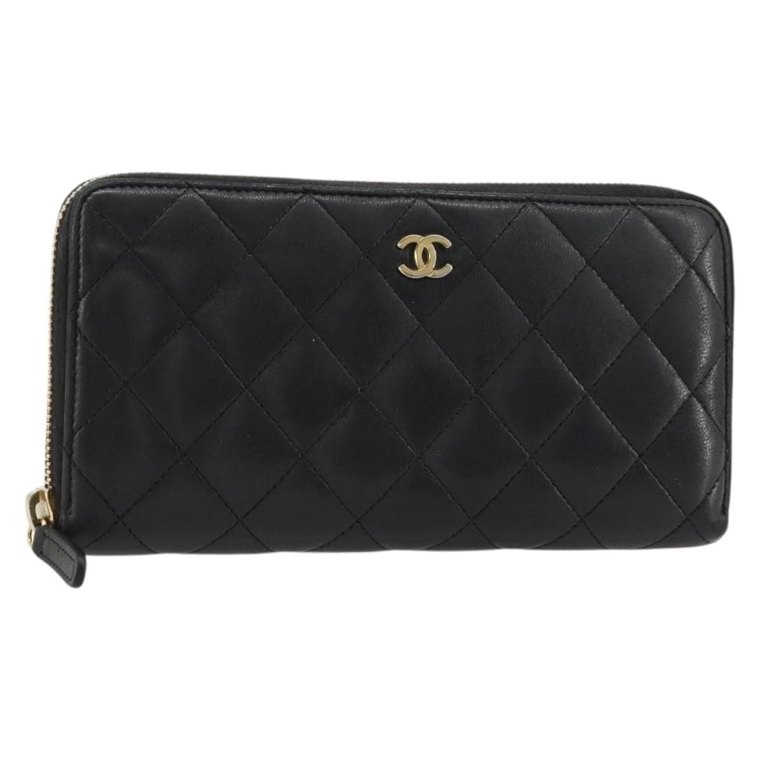 CHANEL CC Matelasse Lamb Skin Long Wallet Black Gold (1 of 18)
