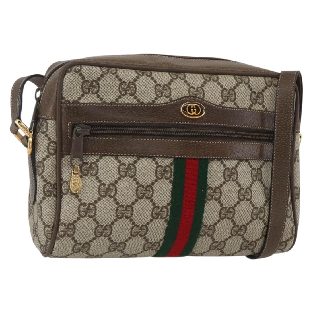 Gucci 75 02 004 GG Supreme PVC Shoulder Bag Beige Gold: Gucci 75 02 004 GG Supreme PVC Shoulder Bag Beige Gold Gucci GG Supreme Web Sherry Line shoulder bag in beige and gold, made in Italy. The bag is constructed from PVC leather and GG canvas, with a sho