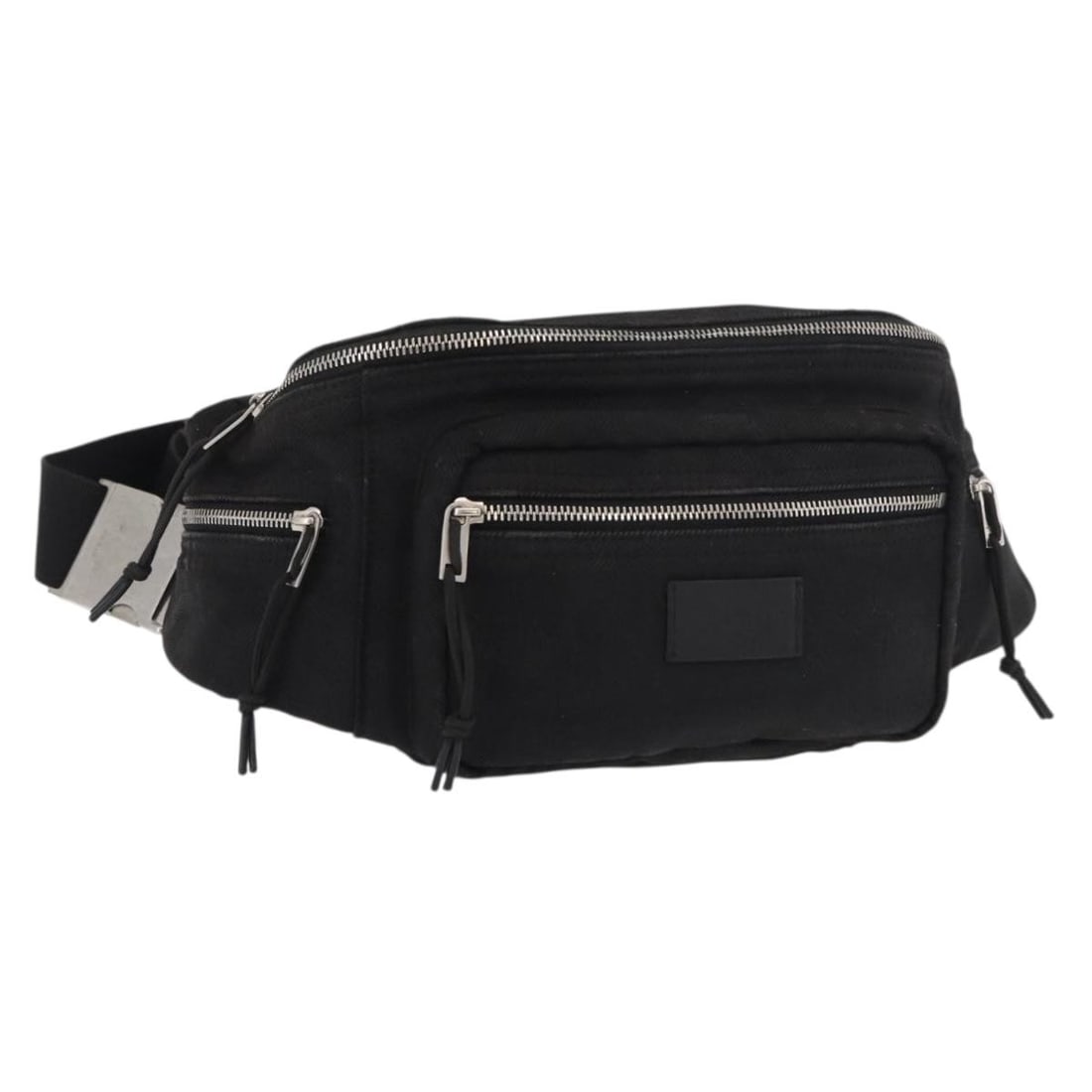 Saint Laurent 581375 black silver canvas body bag: Saint Laurent 581375 black silver canvas body bag Saint Laurent body bag in black and silver canvas, made in Italy. This women's bag measures approximately 17.3 x 5.5 x 1.2 inches, with an adjustable 