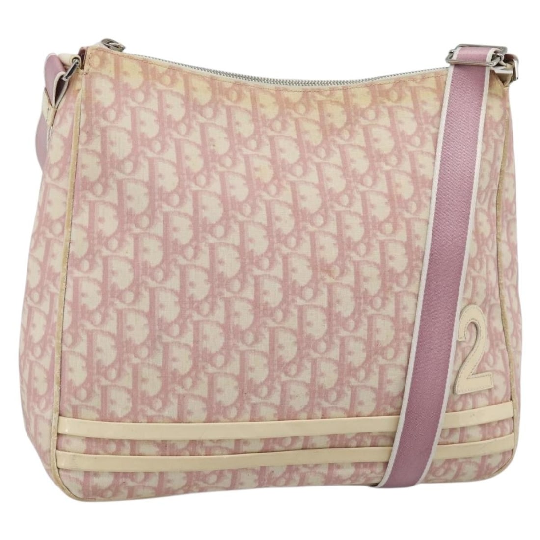 Christian Dior Trotter Shoulder Bag Pink PVC Canvas Silver Tone: Christian Dior Trotter Shoulder Bag Pink PVC Canvas Silver Tone Christian Dior shoulder bag in pink and silver, made from PVC leather and Trotter canvas. This shoulder bag was made in Italy and is off
