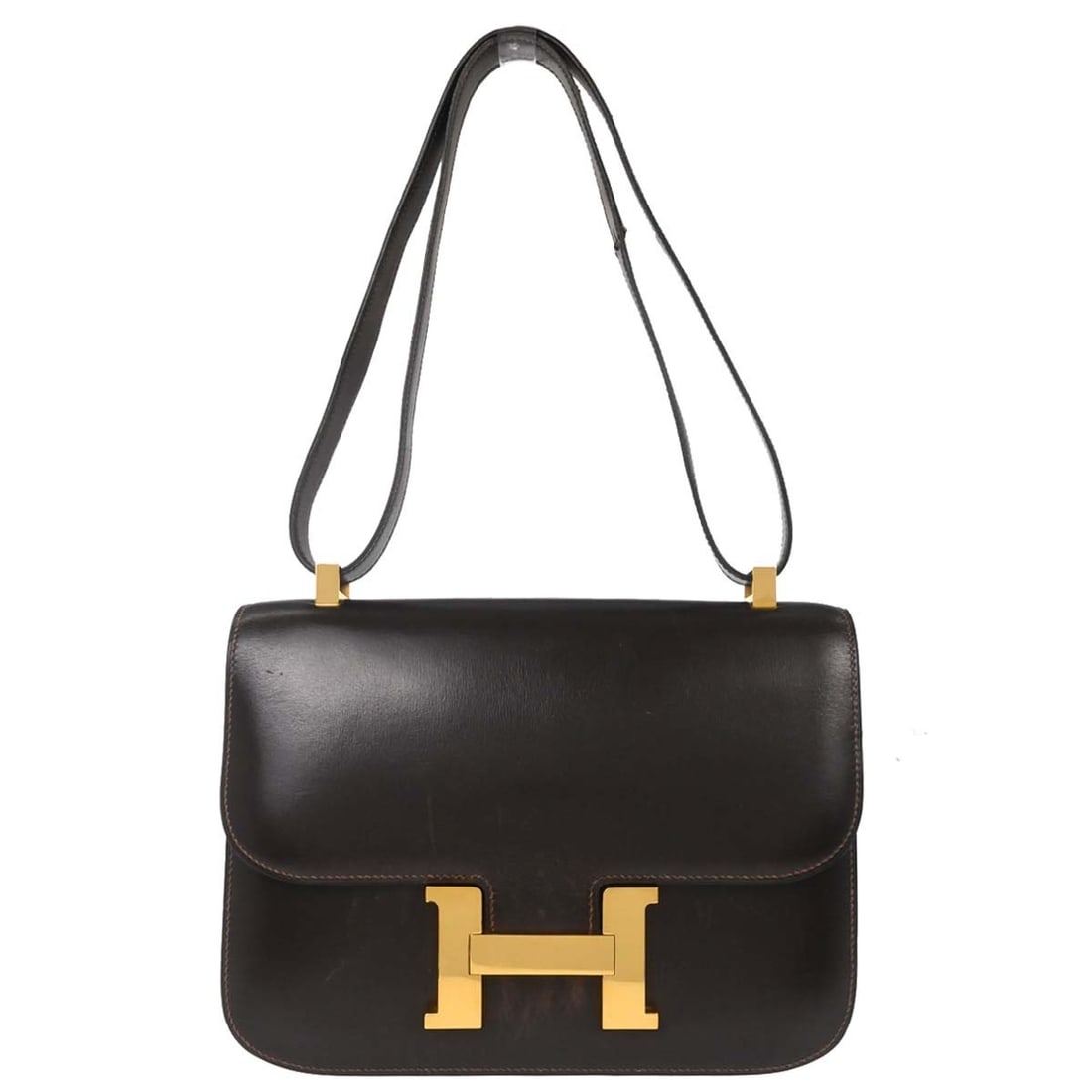 Hermes Constance 23 Shoulder Bag Chocolat Box Calf Brown Leather: Hermes Constance 23 Shoulder Bag Chocolat Box Calf Brown Leather Hermes Constance 23 shoulder bag in Chocolat Box Calf leather. This women's bag features a shoulder strap and a classic structured silh