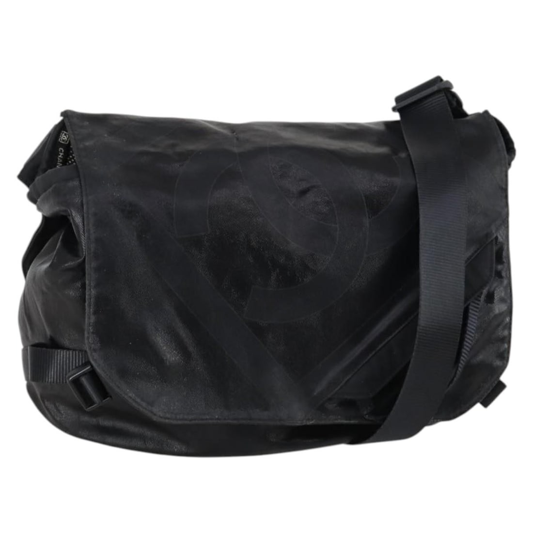CHANEL Sports Coated Canvas Shoulder Bag Black Silver with Guarantee Card: CHANEL Sports Coated Canvas Shoulder Bag Black Silver with Guarantee Card A CHANEL shoulder bag in black and silver coated canvas, made in Italy. It comes with a guarantee card and features a shoulder