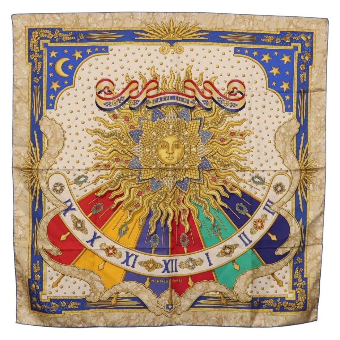 Hermes Carpe Diem Blue Silk Scarf 90cm France (1 of 13)