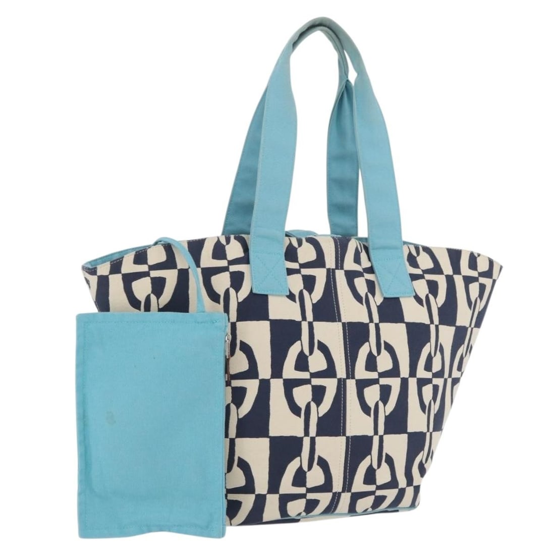 Hermes Panier Plage PM Canvas Tote Bag Navy with Pouch: Hermes Panier Plage PM Canvas Tote Bag Navy with Pouch Hermes Panier Plage PM tote bag in navy canvas, made in France. It comes with a pouch and shows heavy use, including loss of shape, rubbing, stai