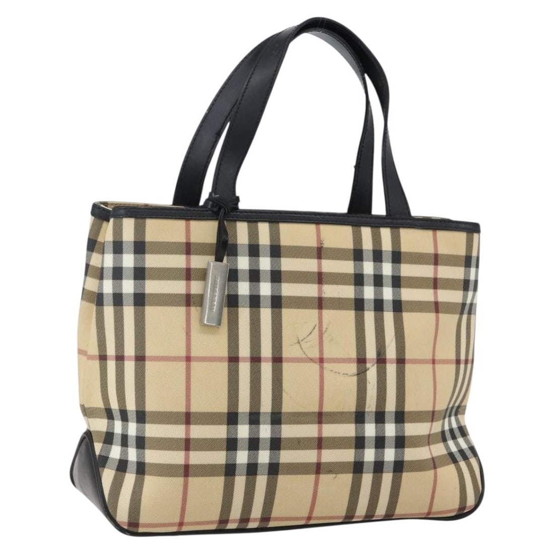 Beige PVC Leather Nova Check Handbag by Burberry Italy: Beige PVC Leather Nova Check Handbag by Burberry Italy This Burberry Nova Check handbag features a beige PVC leather exterior with classic Nova Check patterning. The bag is made in Italy and includes 