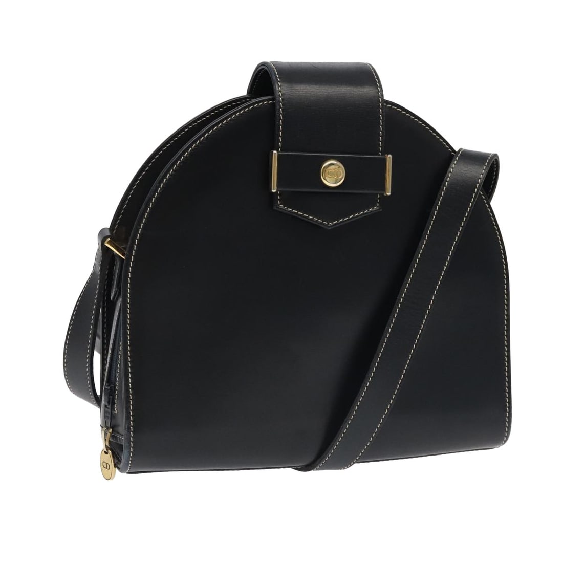 Black Leather Shoulder Bag by Christian Dior Gold Tone: Black Leather Shoulder Bag by Christian Dior Gold Tone Authentic Christian Dior shoulder bag in black leather with gold-tone accents. This women's bag features a compact silhouette and a shoulder stra
