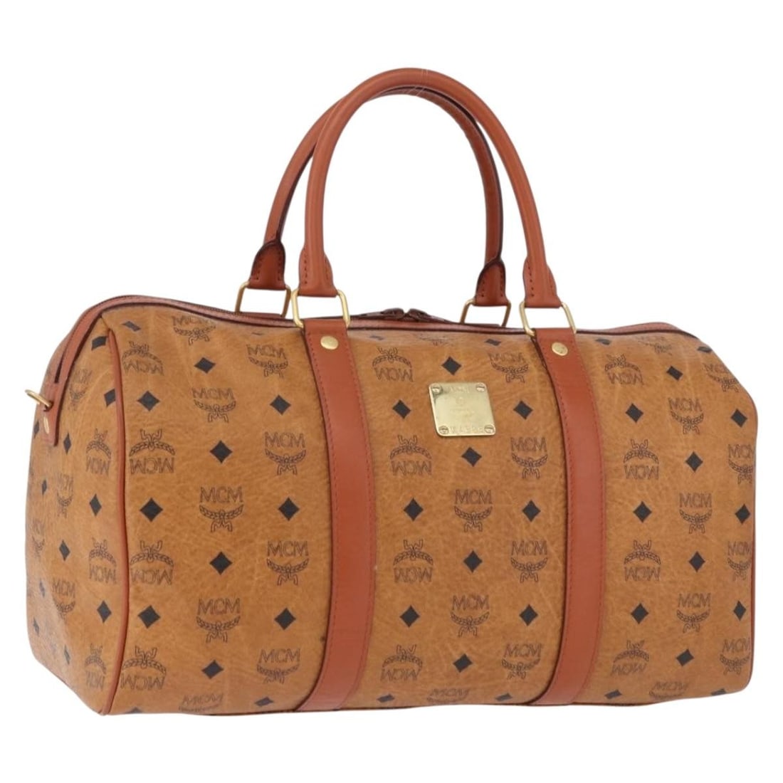 MCM Vicetos Logogram Boston Bag Brown PVC Leather Gold Tone (1 of 18)