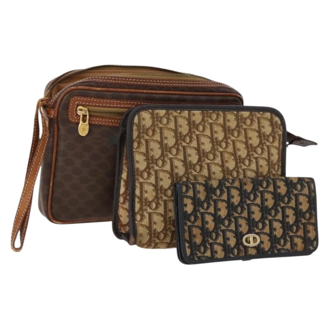 3 Piece Christian Dior Macadam Canvas Clutch Bag Set Brown Navy: 3 Piece Christian Dior Macadam Canvas Clutch Bag Set Brown Navy A Christian Dior clutch bag in Macadam Canvas with a brown and navy color combination. Made in Italy, this item is offered as a special 