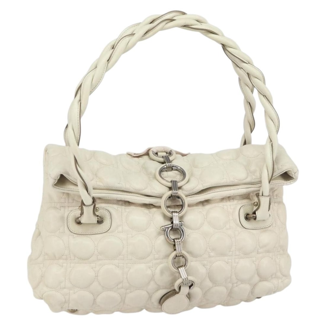 Salvatore Ferragamo Gancini ivory leather shoulder bag with dust bag (1 of 18)