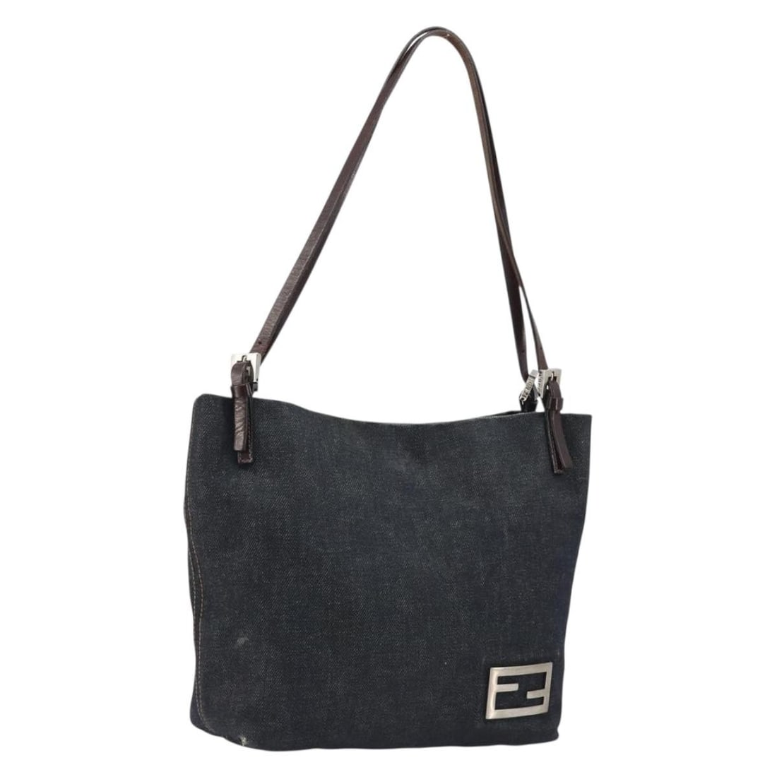 Fendi Blue Canvas Tote Bag with Dust Bag Silver Tone: Fendi Blue Canvas Tote Bag with Dust Bag Silver Tone A Fendi tote bag in blue and silver canvas, made in Italy. It comes with a dust bag and features a handle drop of approximately 23 to 29 cm. The ba