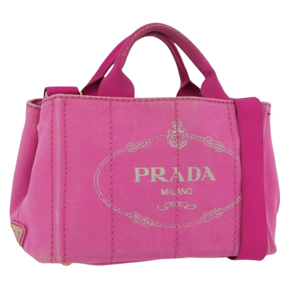 PRADA Canapa PM Canvas 2 Way Handbag Pink Gold Strap (1 of 18)