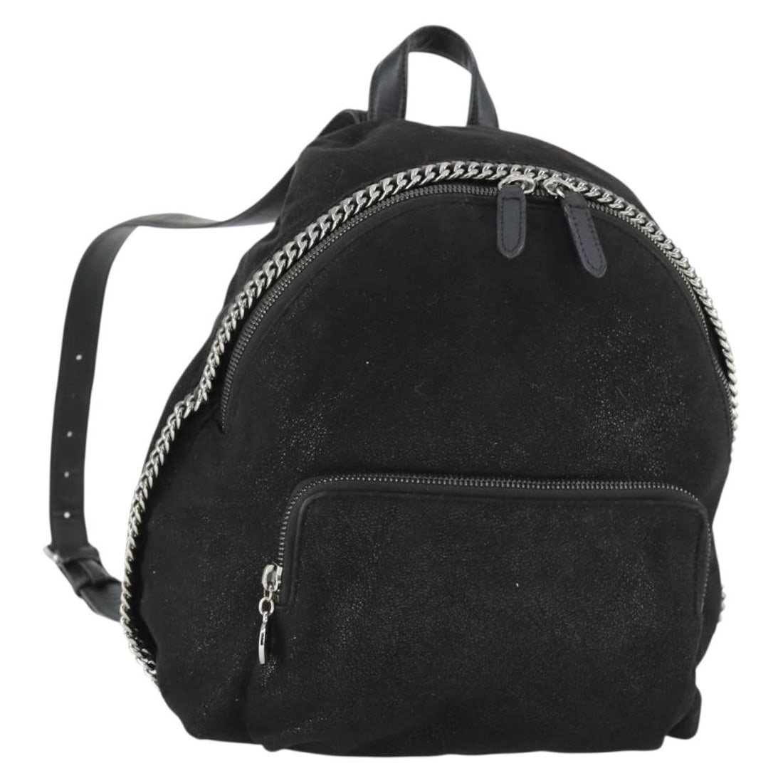 Black Suede Stella McCartney Women's Backpack Silver Detail Italy: Black Suede Stella McCartney Women's Backpack Silver Detail Italy This Stella McCartney backpack is crafted from black suede with silver-tone accents. Designed for women, it features a compact shape a