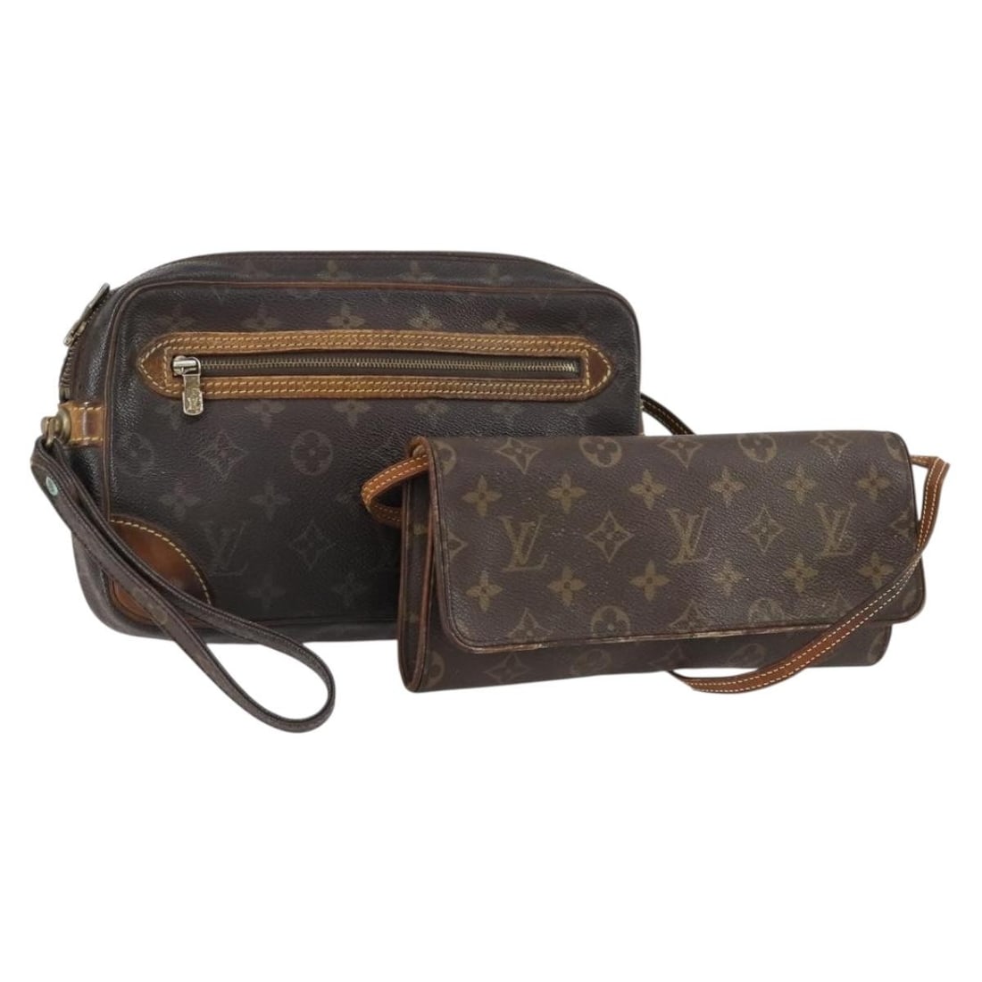 LOUIS VUITTON Monogram Clutch Bag Set with Sunglass Case: LOUIS VUITTON Monogram Clutch Bag Set with Sunglass Case This LOUIS VUITTON Monogram Clutch Bag set includes a stylish clutch crafted from signature Monogram Canvas, embodying the luxury and craftsman
