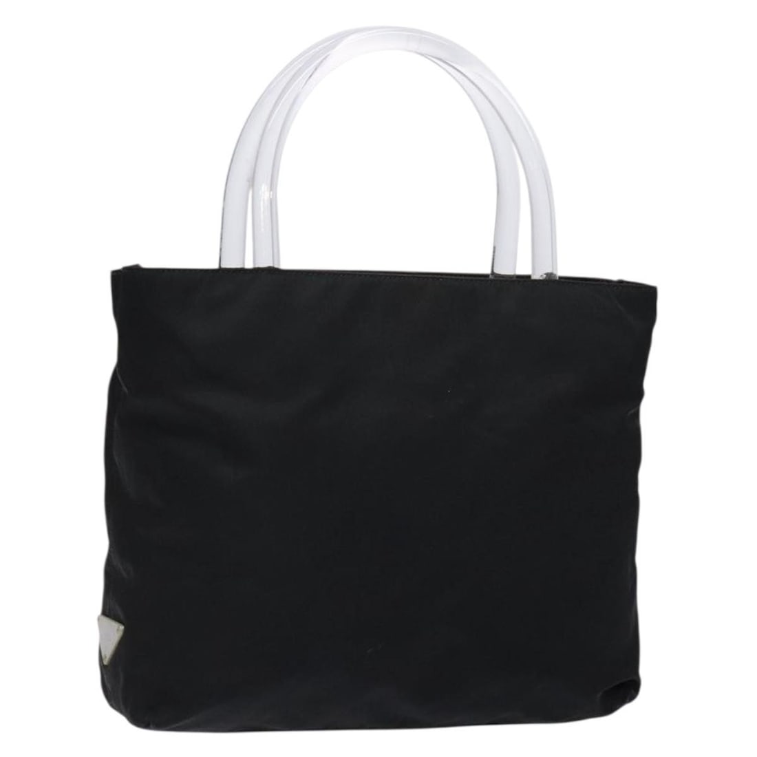 Authentic PRADA Black Silver Nylon Hand Bag Made in Italy: Authentic PRADA Black Silver Nylon Hand Bag Made in Italy This authentic PRADA handbag is crafted from durable nylon in a sleek black and silver color scheme. The elegant design is ideal for everyday 