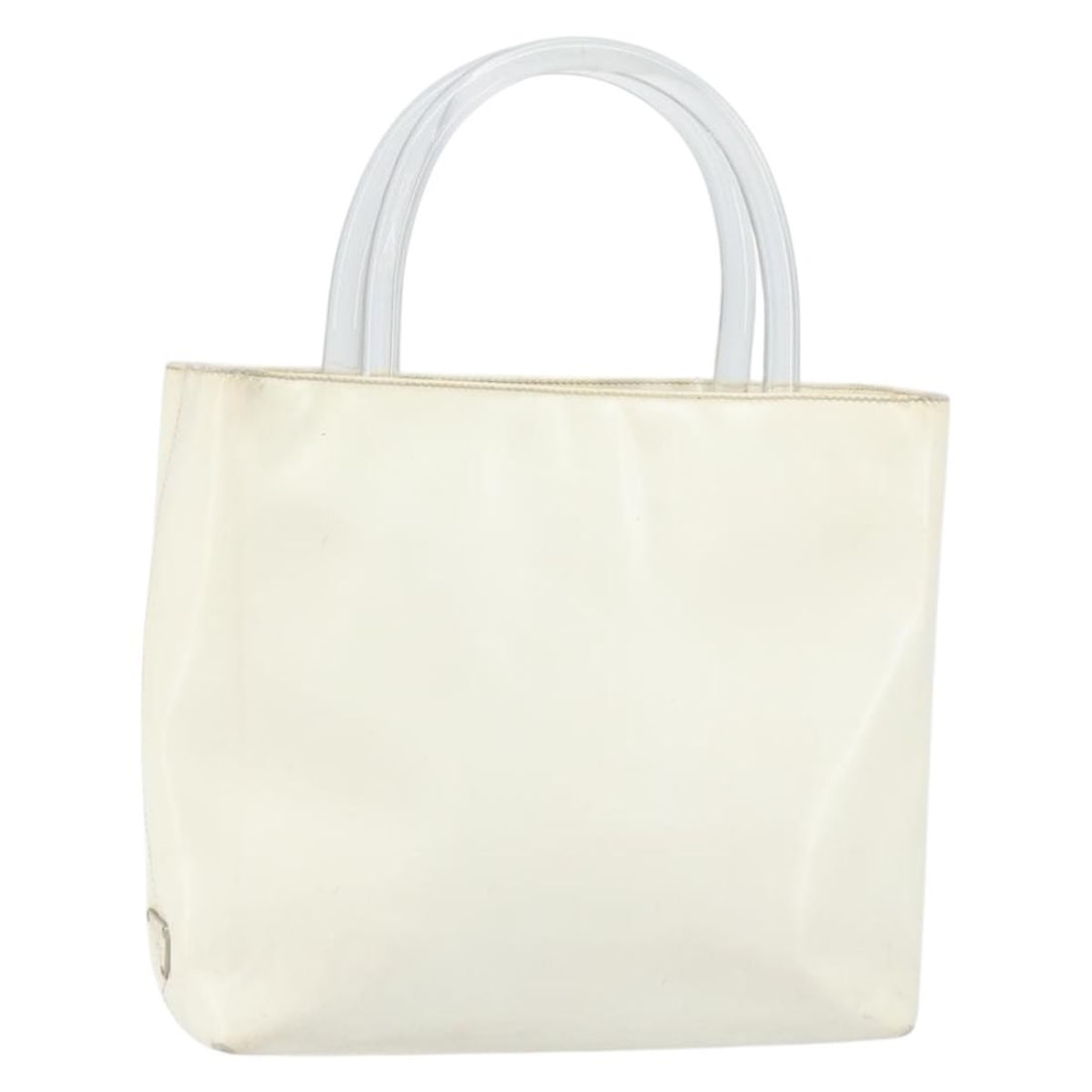 White and Clear Patent Leather Prada Handbag Made in Italy: White and Clear Patent Leather Prada Handbag Made in Italy This PRADA handbag features a sleek design in patent leather with a white and clear color combination. Made in Italy, it is crafted with atte