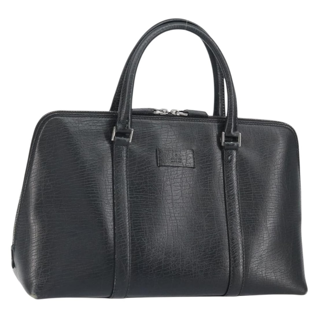 Gucci 114537 Black Leather Handbag Silver Tone Hardware: Gucci 114537 Black Leather Handbag Silver Tone Hardware Gucci leather hand bag in black and silver, made in Italy. The bag measures approximately 37 cm W x 24 cm H x 13 cm D, with a handle drop of abo