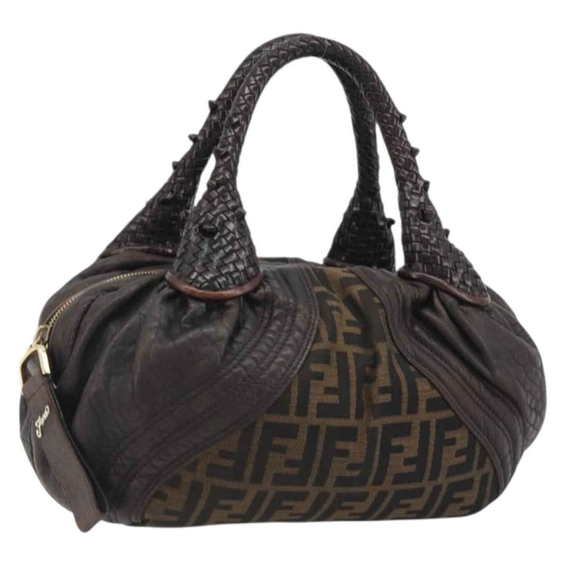 Fendi Spy Shoulder Bag in Brown Black Zucca Canvas with Dust Bag: Fendi Spy Shoulder Bag in Brown Black Zucca Canvas with Dust Bag Fendi Zucca Canvas Spy Bag in brown and black, styled as a shoulder bag. It is made in Italy and comes with a dust bag. The bag feature