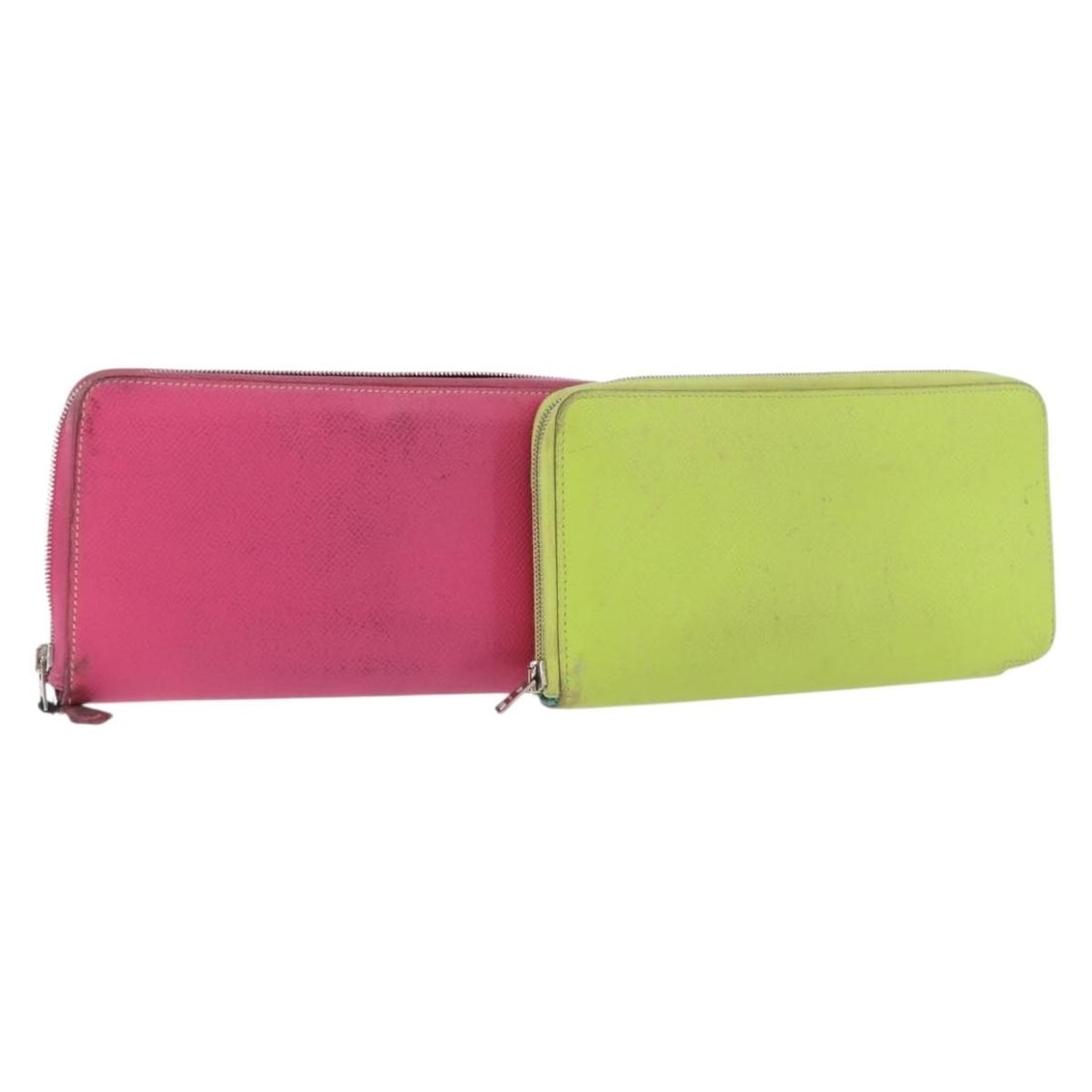 2 Hermes Azap Leather Long Wallets Pink Green France: 2 Hermes Azap Leather Long Wallets Pink Green France Hermes long wallet in leather with a pink and green color combination. Made in France, this item is offered as a special set sale and includes only