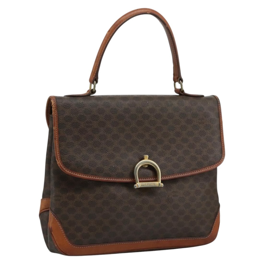 Celine Macadam Brown PVC and Leather Women's Handbag Made in Italy: Celine Macadam Brown PVC and Leather Women's Handbag Made in Italy This is a Celine Macadam Canvas hand bag crafted from brown PVC leather with Macadam canvas detailing. Designed for women, it feature