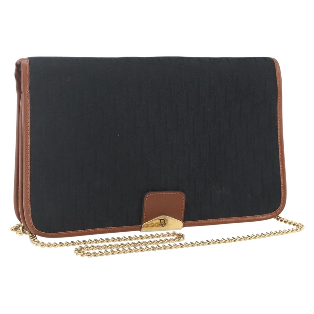 Black Gold Trotter Canvas Chain Shoulder Bag by Christian Dior: Black Gold Trotter Canvas Chain Shoulder Bag by Christian Dior This Christian Dior shoulder bag features the iconic Trotter canvas in black and gold tones. Crafted in France, the bag is designed with 