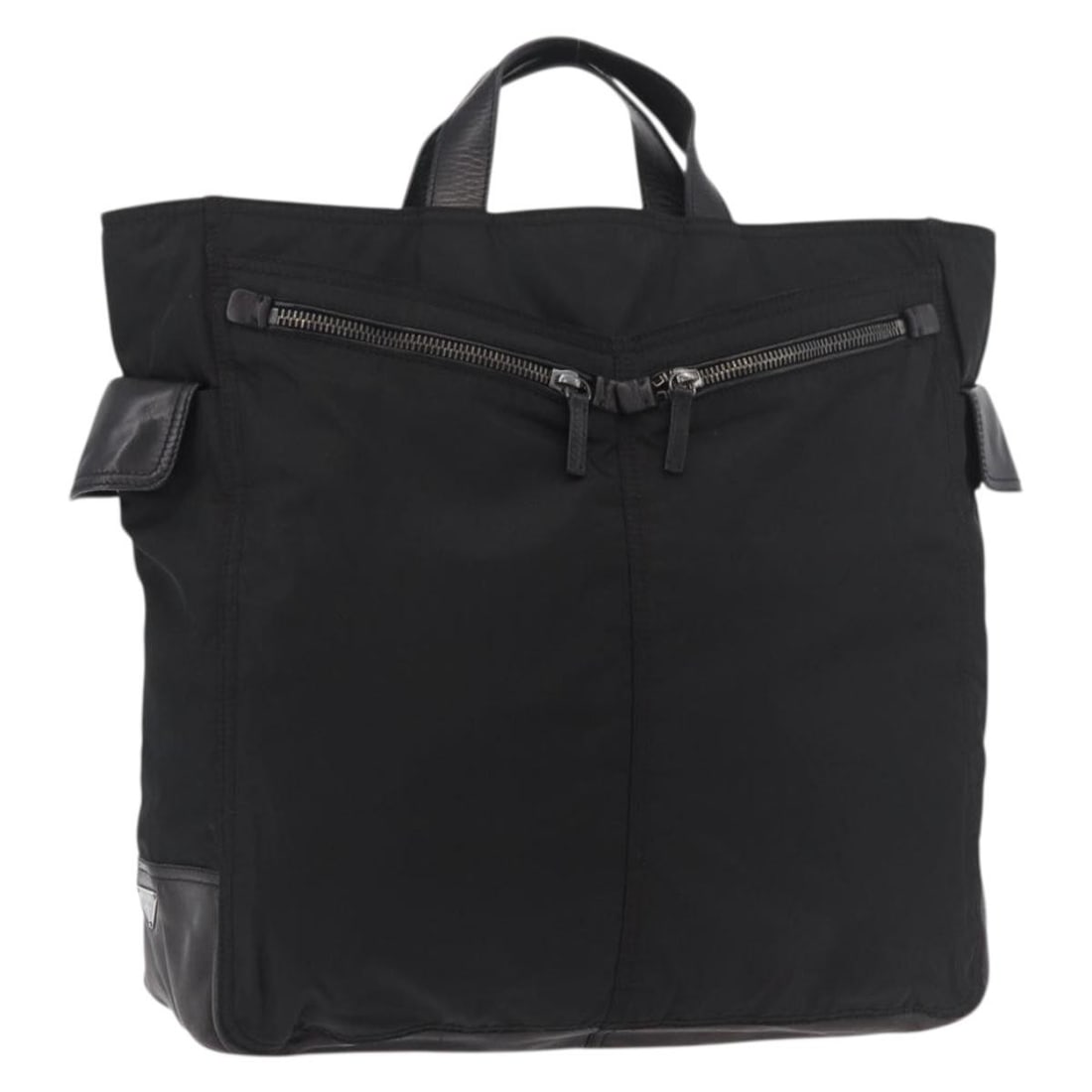 PRADA Black Nylon Hand Bag Silver Tone Italy: PRADA Black Nylon Hand Bag Silver Tone Italy Prada women's nylon handbag in black with silver-tone accents, made in Italy. This heavily used bag has a structured everyday silhouette and is offered as 