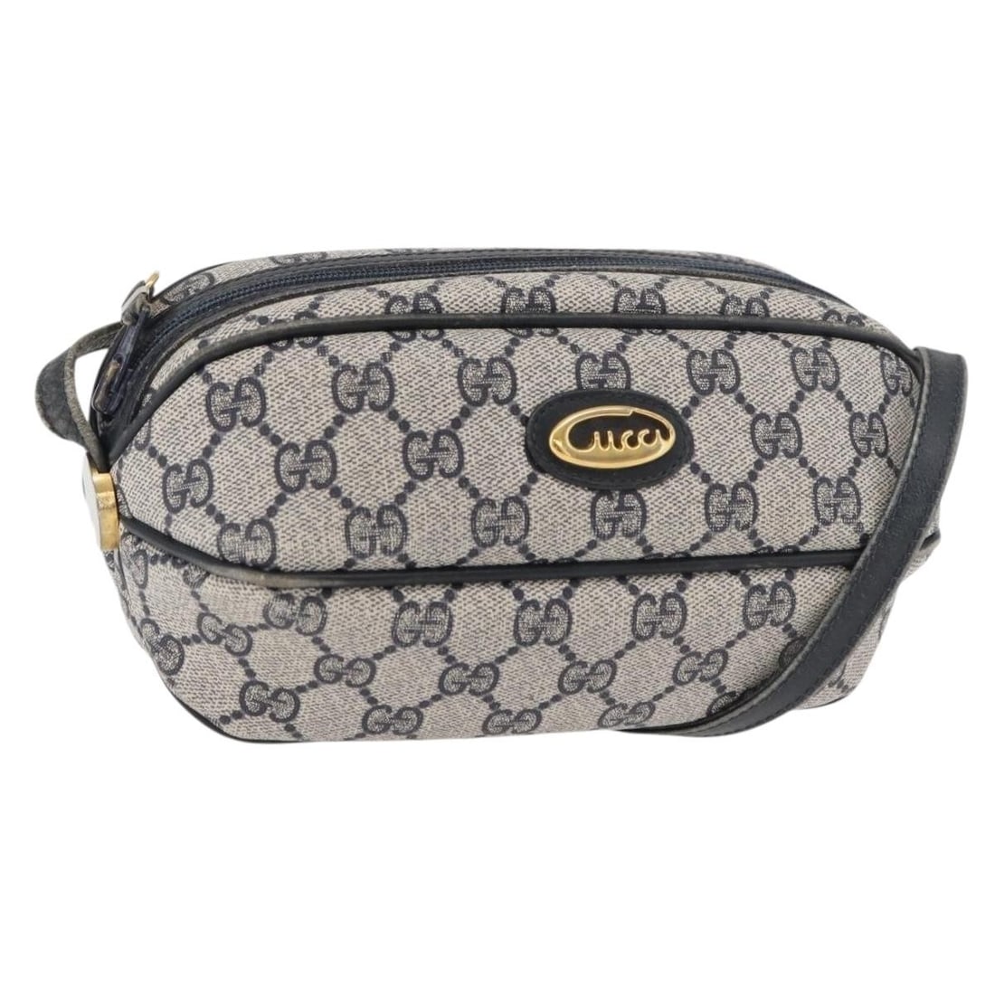 Gucci 001 261 0981 GG Supreme PVC Leather Shoulder Bag Navy Gold: Gucci 001 261 0981 GG Supreme PVC Leather Shoulder Bag Navy Gold Authentic Gucci GG Supreme shoulder bag in navy and gold PVC leather with GG canvas. Made in Italy, this women's bag features a compact