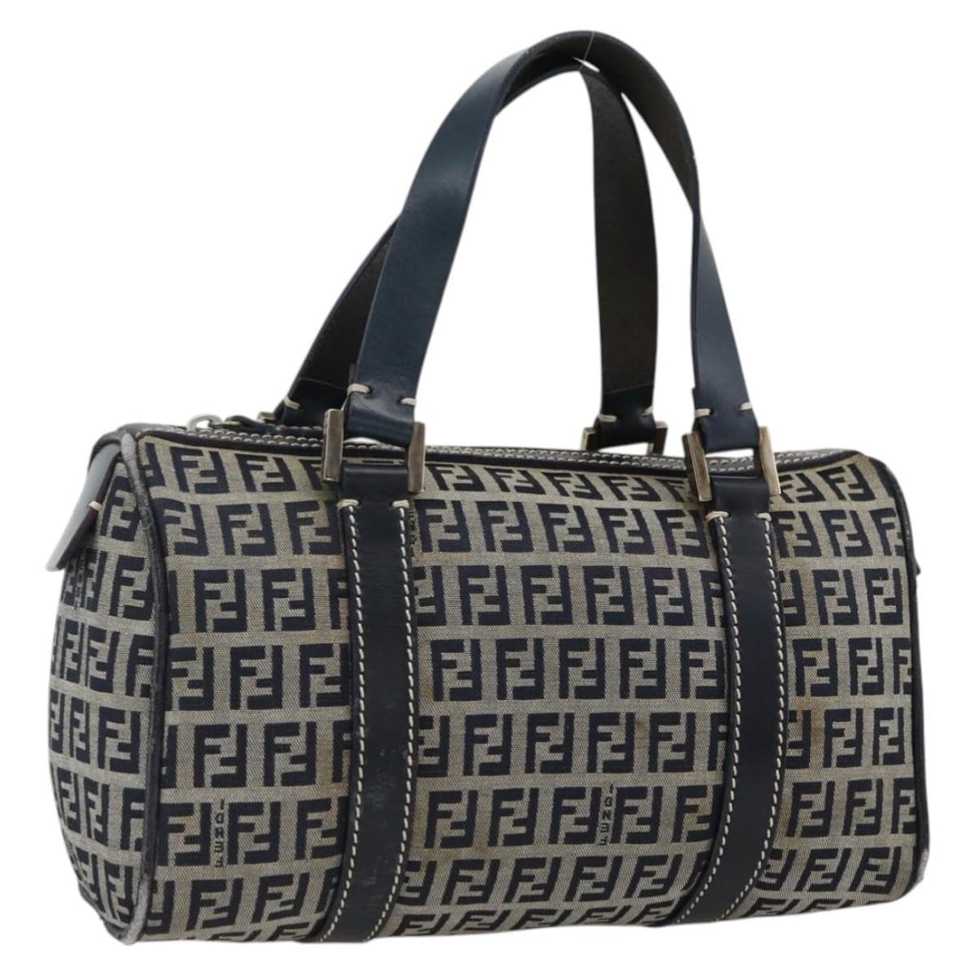 FENDI Zucchino Navy Silver Canvas Hand Bag: FENDI Zucchino Navy Silver Canvas Hand Bag FENDI women's hand bag crafted in Zucchino canvas with a navy and silver exterior. Made in Italy, it features a handle drop of approximately 3.9 inches (10 c
