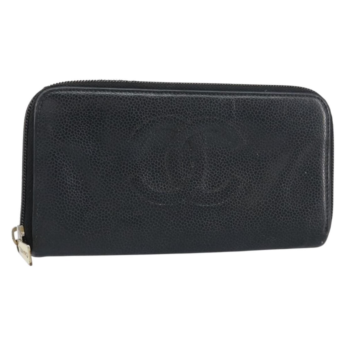 CHANEL Black Gold Caviar Long Wallet Zip Around Auth bs31585: CHANEL Black Gold Caviar Long Wallet Zip Around Auth bs31585 This CHANEL Zip Around Long Wallet is crafted from luxurious grained caviar skin in a classic black and gold color combination. Designed fo