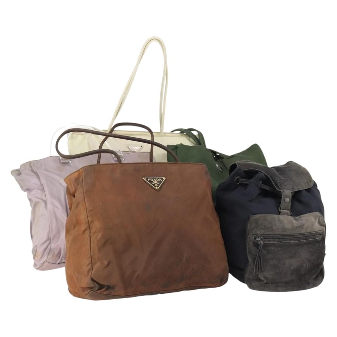 PRADA Nylon Suede Tote Bag Set of 5 Brown Khaki Beige Auth: PRADA Nylon Suede Tote Bag Set of 5 Brown Khaki Beige Auth This authentic PRADA Tote Bag is a stylish and functional accessory crafted in Italy. Made from durable nylon, it features a sophisticated co