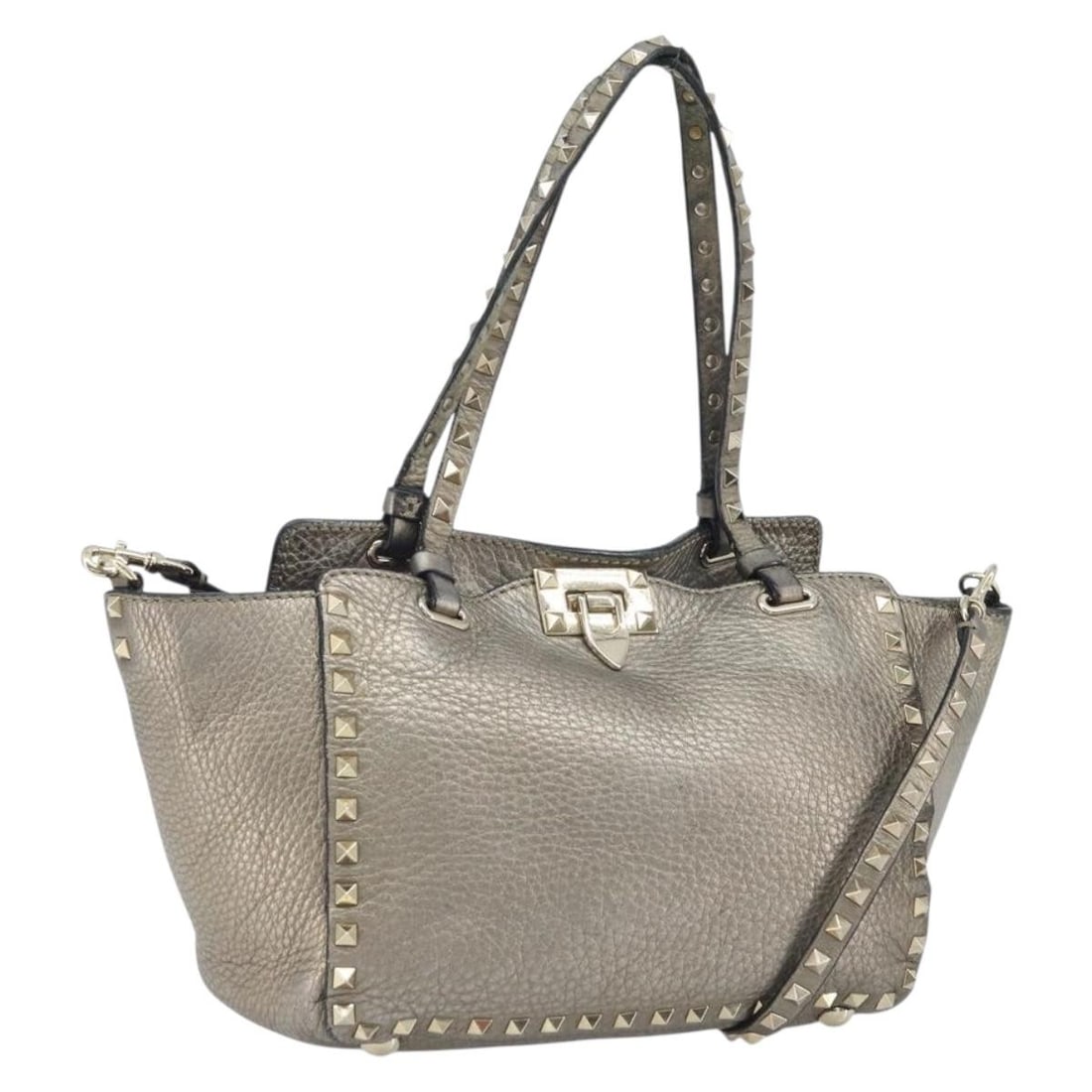 VALENTINO Leather 2way Tote Bag Gold with Shoulder Strap: VALENTINO Leather 2way Tote Bag Gold with Shoulder Strap Valentino 2-way tote bag in gold leather with top handles and a removable shoulder strap. Made in Italy, this women's bag shows heavy use with 